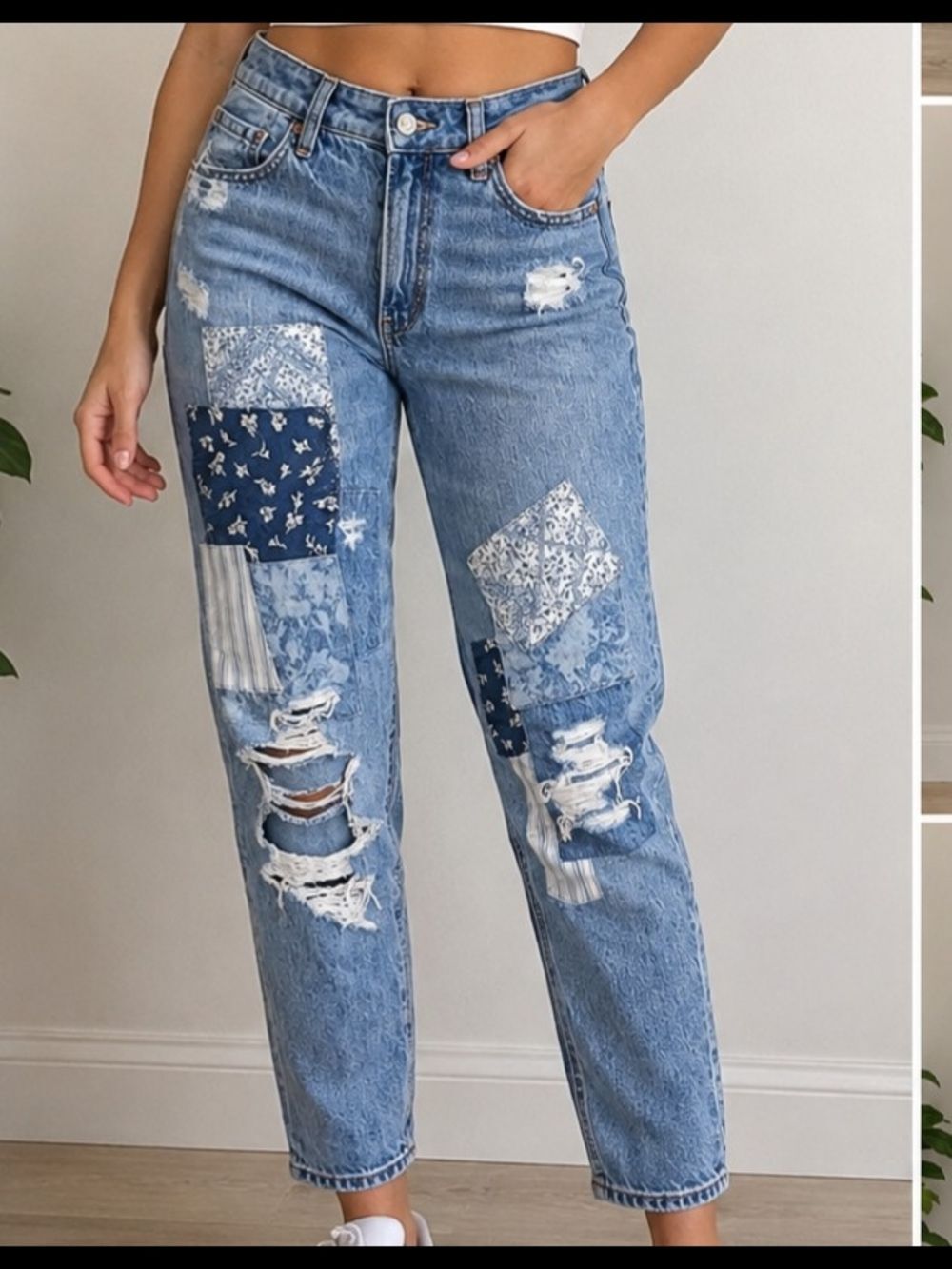 American Eagle Patchwork Distressed Mom Jeans Women’s Sz 30 High Rise Y2k Style